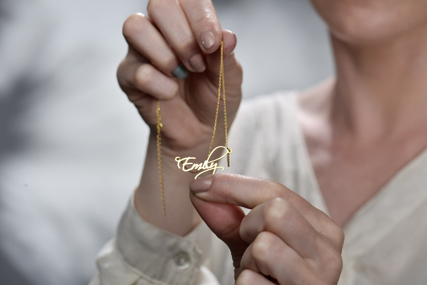 14K Solid Gold Handwritten Name Necklace, Custom Gold Name Necklace, Personalized Handmade Jewelry, Gift For Her, Everyday Necklace