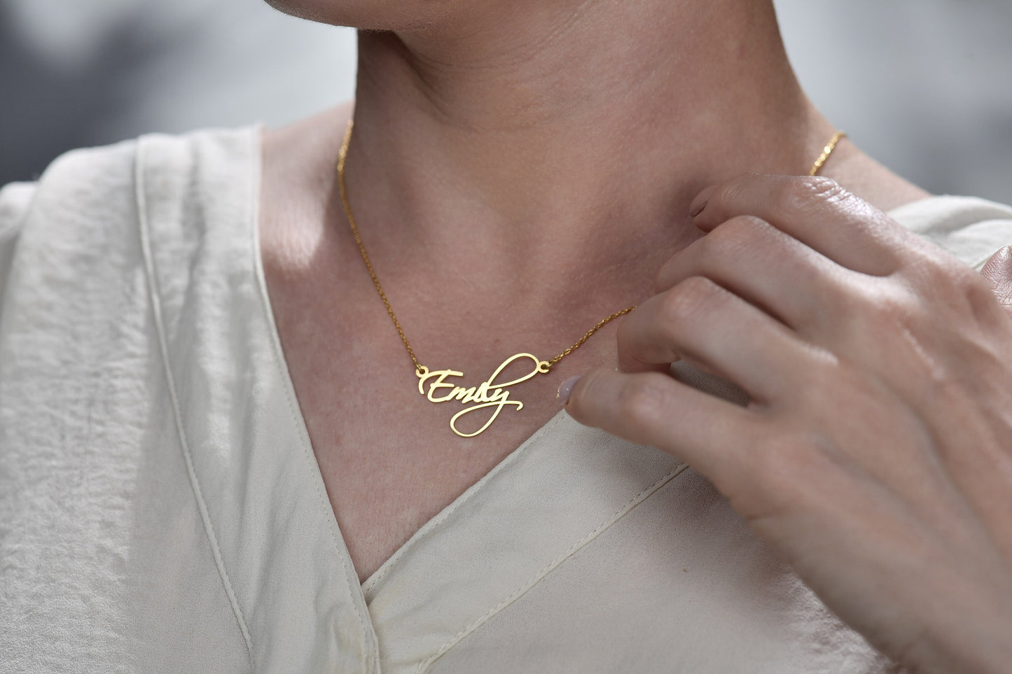 14K Solid Gold Handwritten Name Necklace, Custom Gold Name Necklace, Personalized Handmade Jewelry, Gift For Her, Everyday Necklace