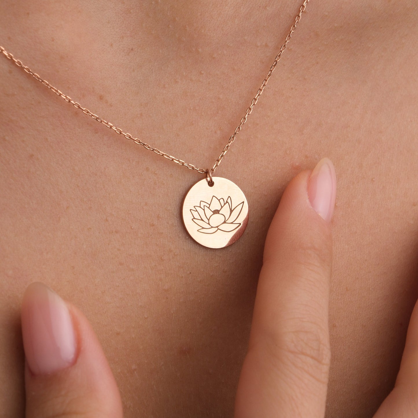 14K Gold Plated Lotus Necklace, Lotus Coin Pendant, Floral Disc Necklace, Gold Flower Charm Necklace, Gift For Her, Summer Jewelry