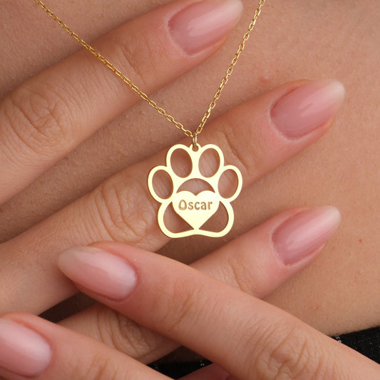 Custom Pet Paw Gold Necklace, Personalized Pet Loss Gifts, 14K Gold Plated Paw Name Necklace, Custom Name Necklace, Summer Jewelry