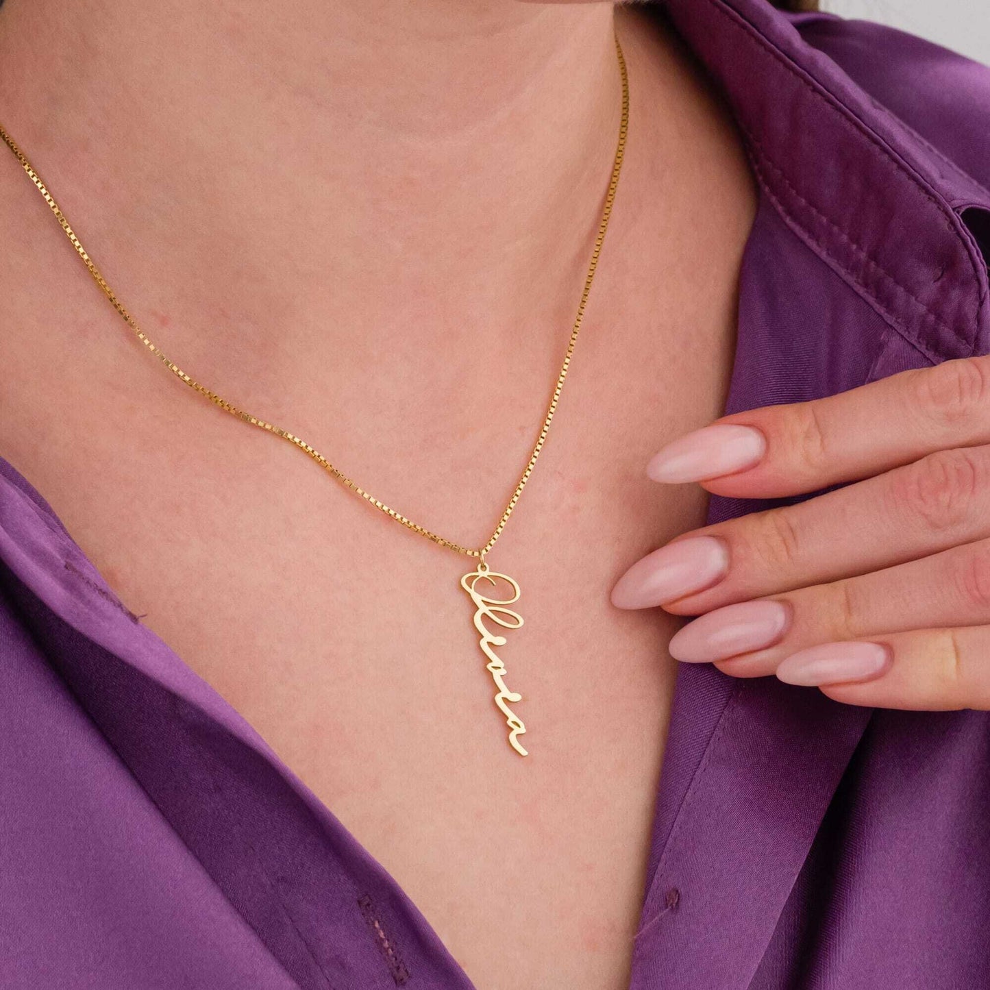 14K Gold Vertical Name Necklace, Custom Name Necklace, Vertical Name Pendant, Personalized Gifts For Women, Summer Necklace, Gift For Her