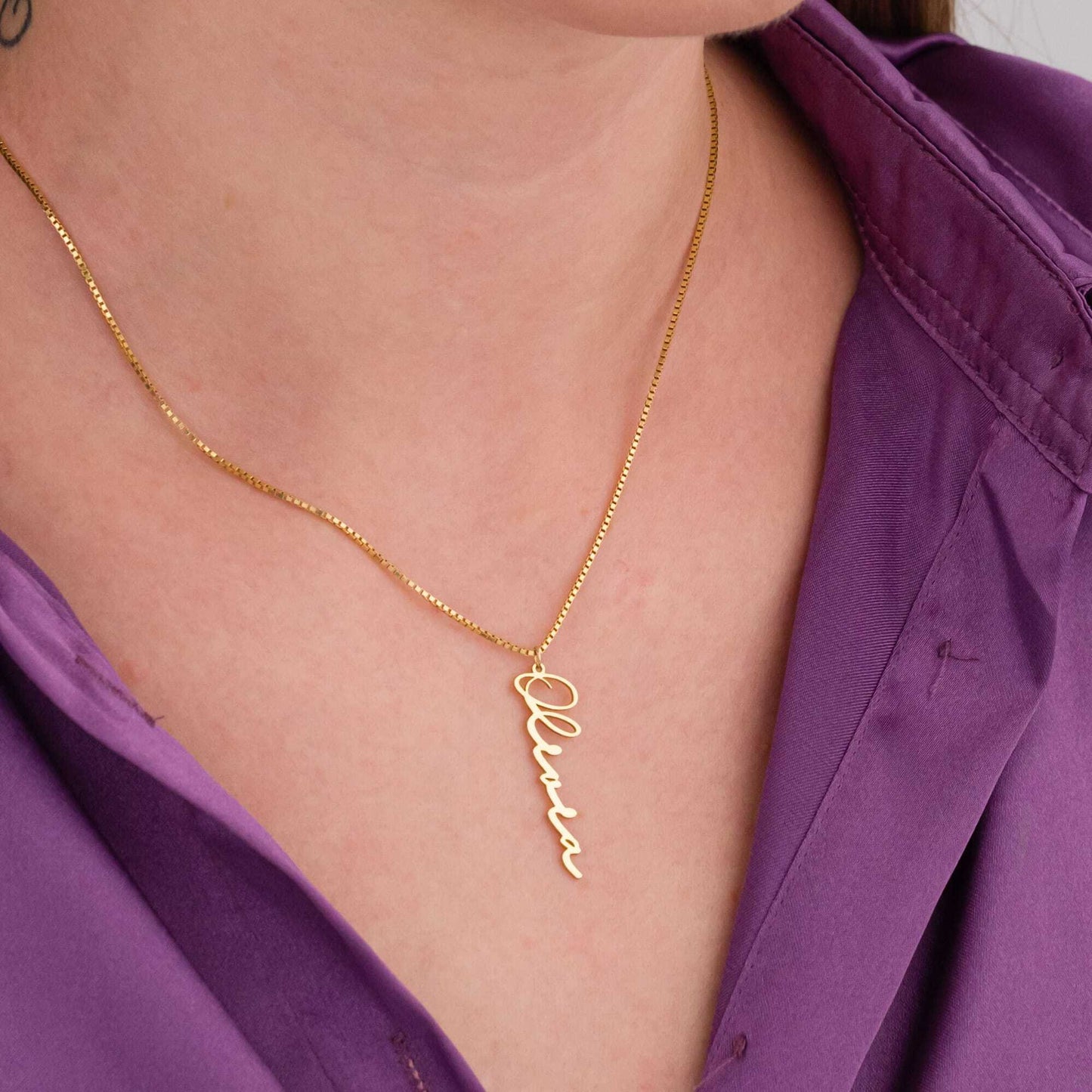 14K Gold Vertical Name Necklace, Custom Name Necklace, Vertical Name Pendant, Personalized Gifts For Women, Summer Necklace, Gift For Her